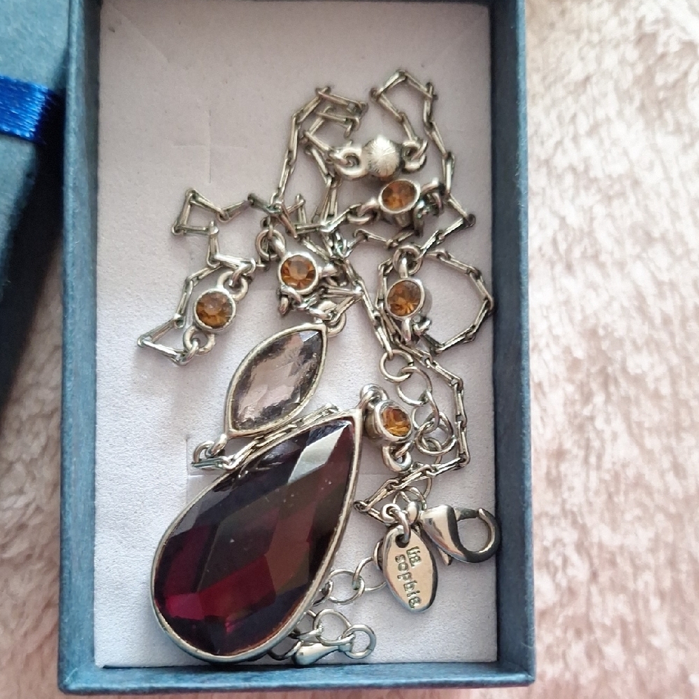 Lia Sophia Silver Red Necklace with Teardrop Pendant